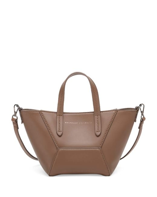 Brunello Cucinelli Brown Mini Calfskin Bc Duo Tote Bag