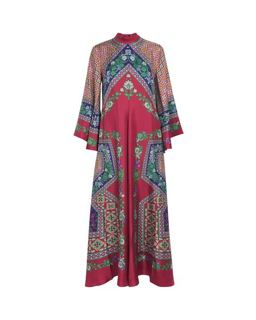 LaDoubleJ Red Silk Geometric Print Magnifico Maxi Dress