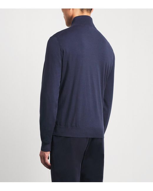 FIORONI CASHMERE Blue Sea Island Cotton-Cashmere Quarter-Zip Sweater for men