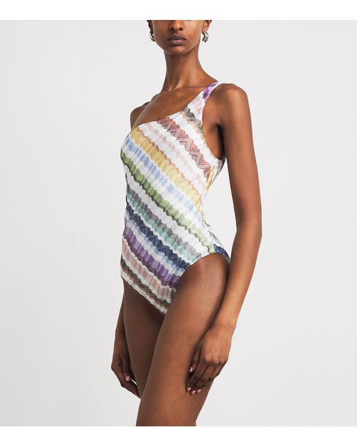 Missoni White Zigzag One-Shoulder Swimsuit
