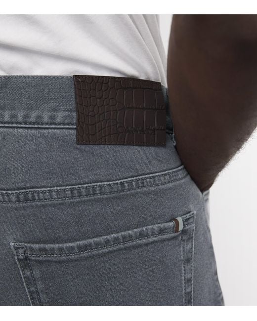 Canali Gray Stretch-Cotton-Cashmere Straight Jeans for men