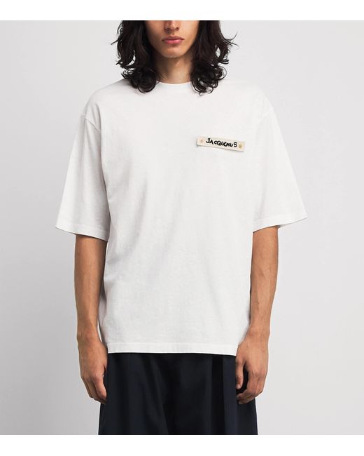 Jacquemus White Cotton Crochet Logo T-Shirt for men