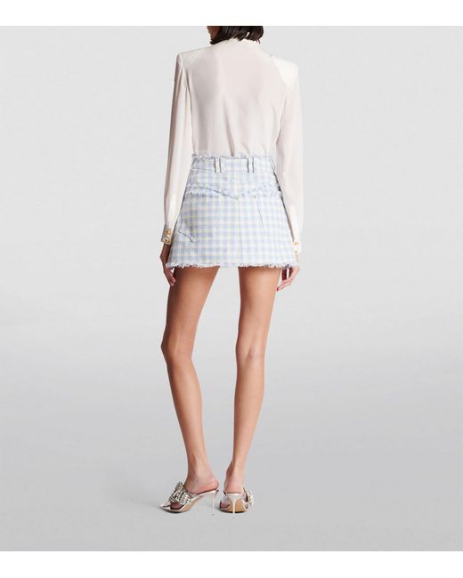 Balmain White Tweed Gingham Mini Skirt