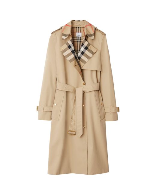 Burberry Natural Cotton Gabardine Check-Collar Trench Coat