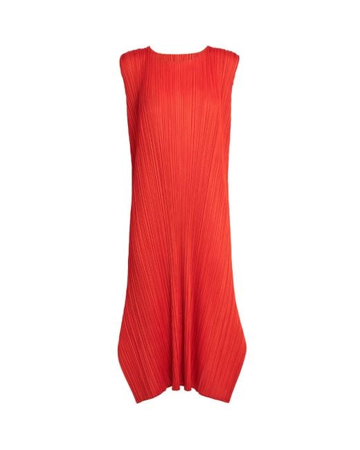 Pleats Please Issey Miyake Red Monthly Colors July Midi Dress