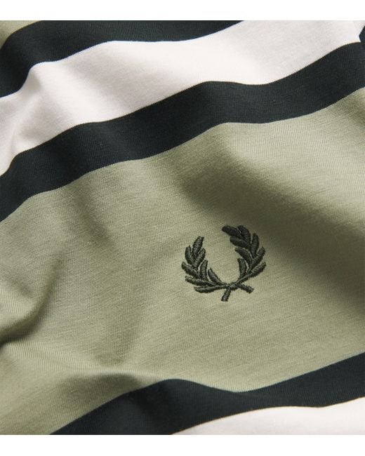 Fred Perry Green Cotton Stripe Laurel Wreath T-Shirt for men