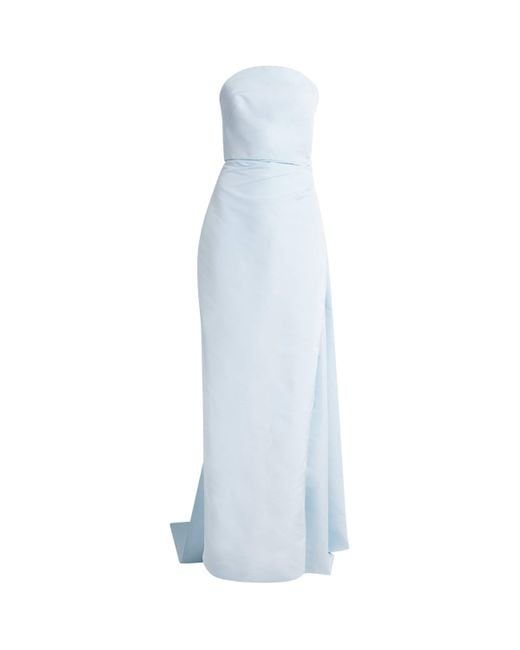 Monique Lhuillier Blue Draped Off-The-Shoulder Gown