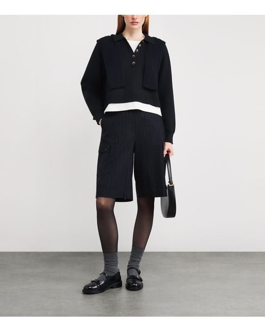 Sandro Black Knitted Layered Polo Shirt