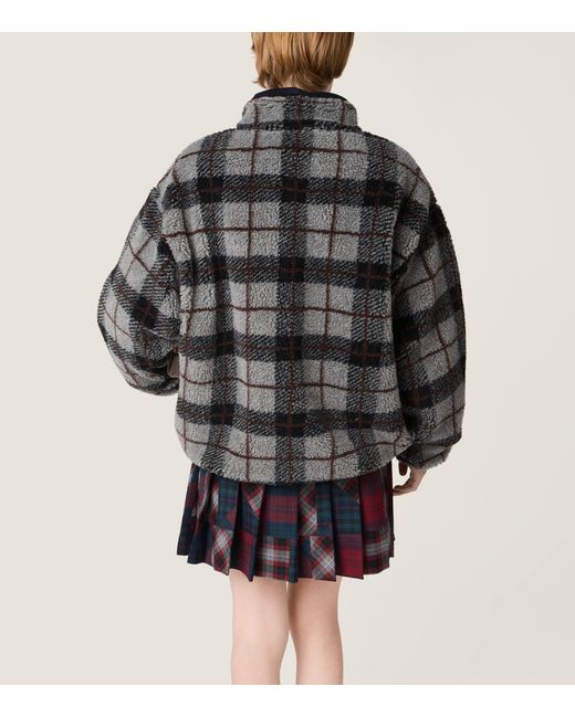 Miu Miu Black Fleece Check Zip-Up Jacket