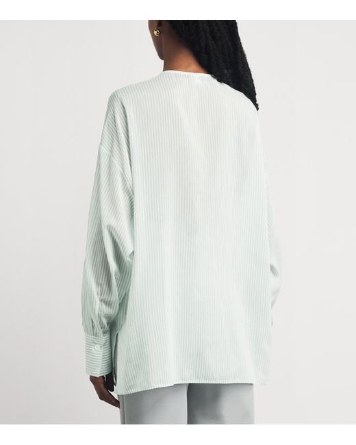 Eleventy White Cotton-Silk Stripe Shirt