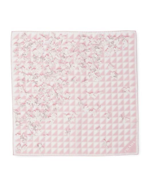 Prada Pink Silk Floral Symbole Scarf