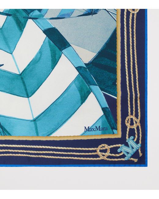 Max Mara Blue Silk Printed Scarf