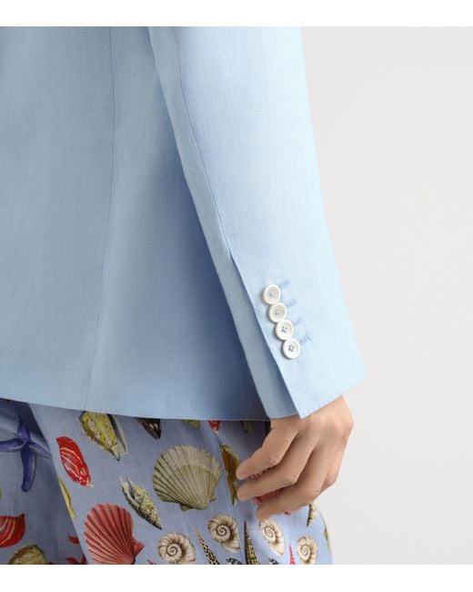 Dolce & Gabbana Blue Linen Single-Breasted Blazer for men