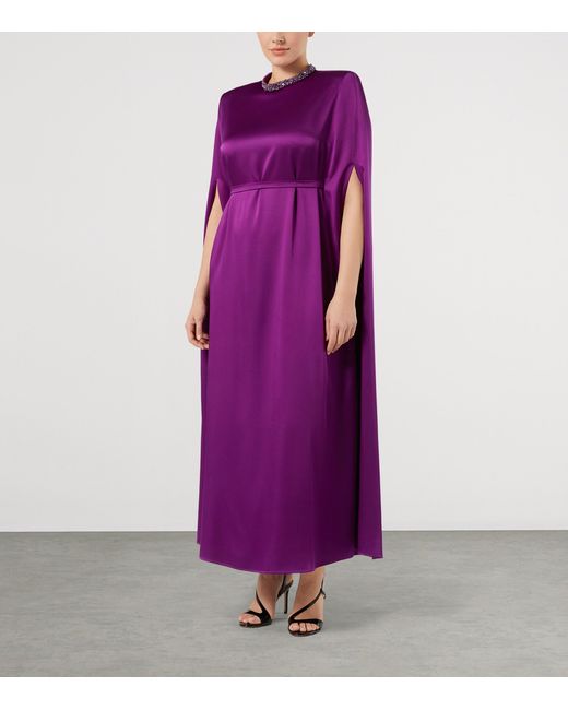 Marina Rinaldi Purple Satin Embellished Maxi Cape Dress