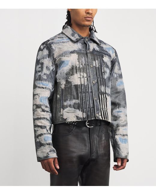 424 Gray Denim-Effect Trucker Leather Jacket for men