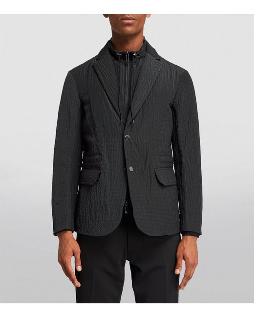 Emporio Armani Black Textured Single-breasted Jacket for men