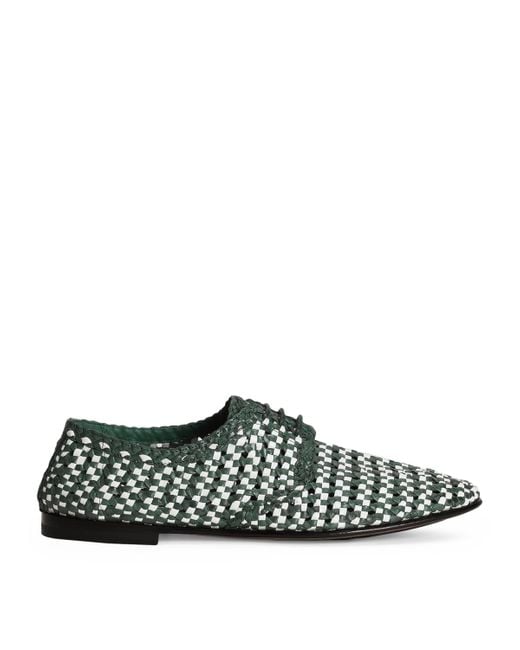 Dolce & Gabbana Green Goatskin Woven Derby Shoes for men