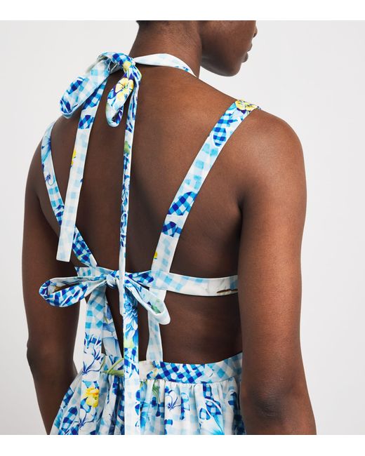 Mary Katrantzou Blue Fleur De Vichy Peres Mini Dress