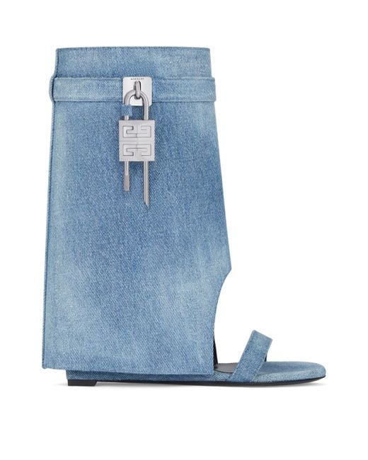 Givenchy Blue Denim Shark Lock Sandals 90