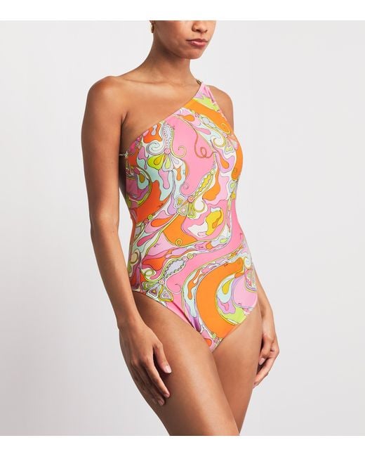 Emilio Pucci Orange One-Shoulder Orchidee Swimsuit
