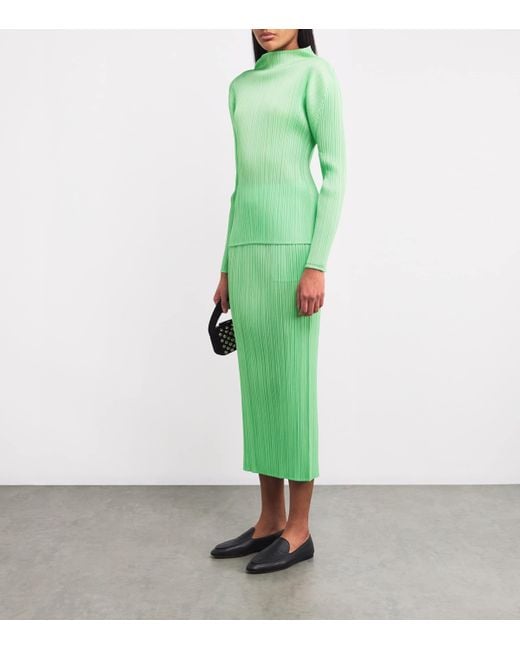 Pleats Please Issey Miyake Green New Colorful Basics 4 Midi Skirt
