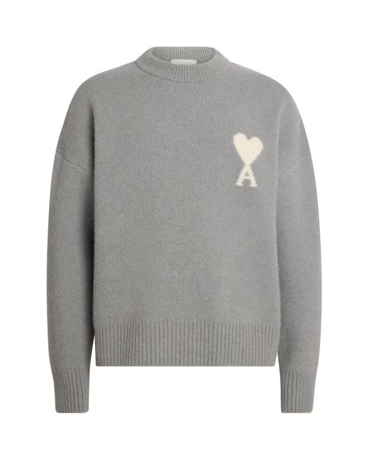 AMI Gray Alpaca-Blend Crew-Neck Sweater for men