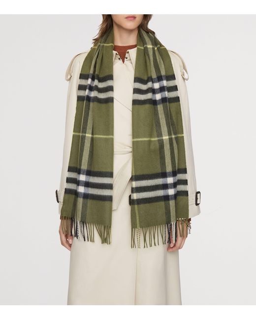 Burberry Green Cashmere Check Scarf