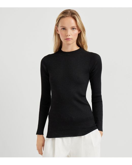 Brunello Cucinelli Black Cashmere-Blend Sparkle Sweater