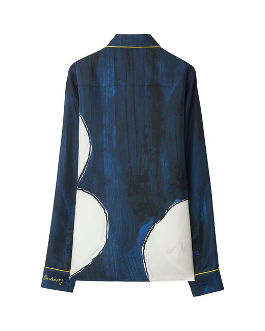 Burberry Blue Silk Swan Print Shirt