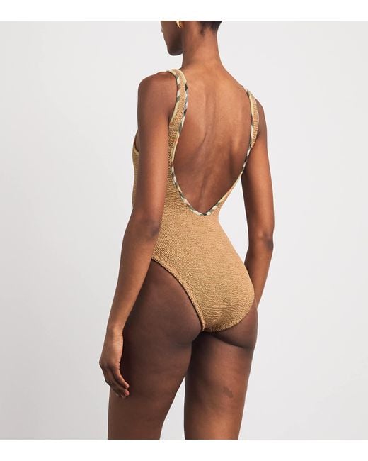 Hunza G Brown X Burberry Check-Trim Faye Swimsuit