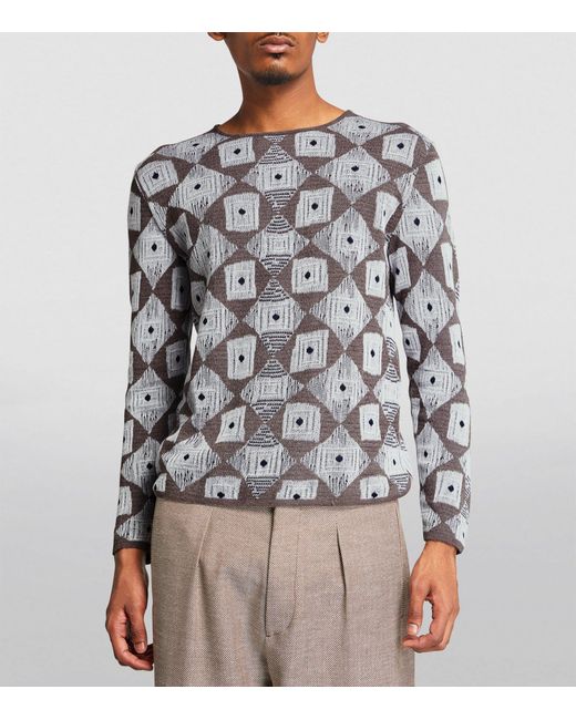 Giorgio Armani Gray Jacquard Knit Sweater for men