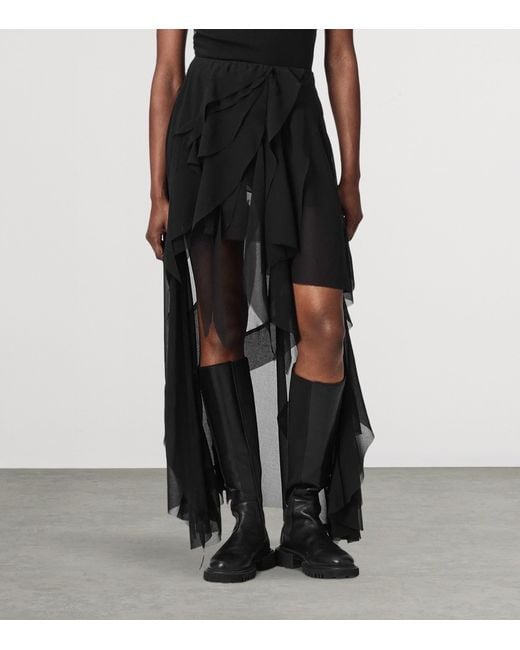 AllSaints Black Asymmetric Ruffle Melody Skirt