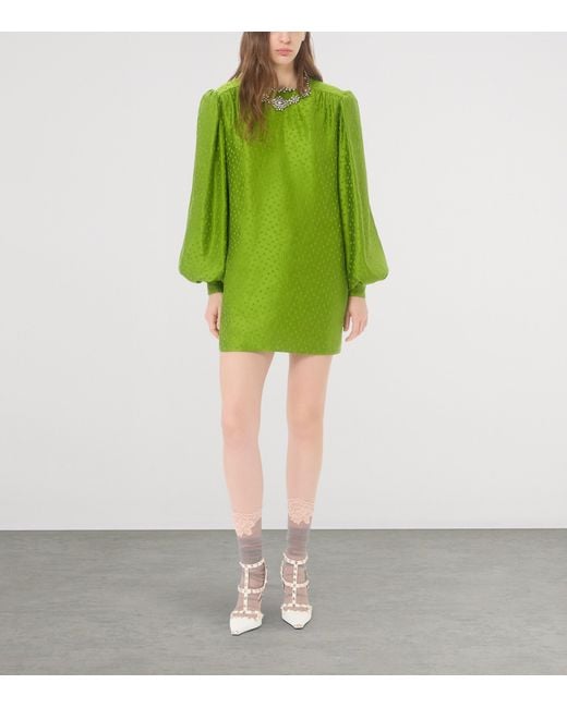 Valentino Green Silk-Linen Plus De Pois Jacquard Top