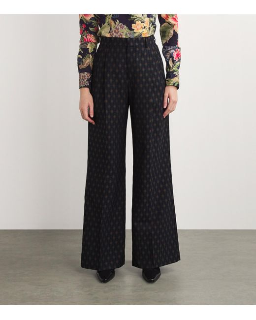 Etro Black Wool-Cotton Jacquard Trousers