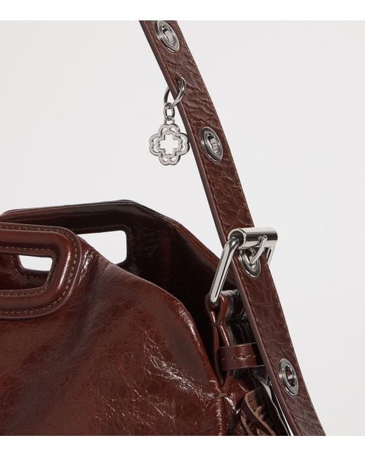 Maje Brown Cracked Leather Miss M Shoulder Bag