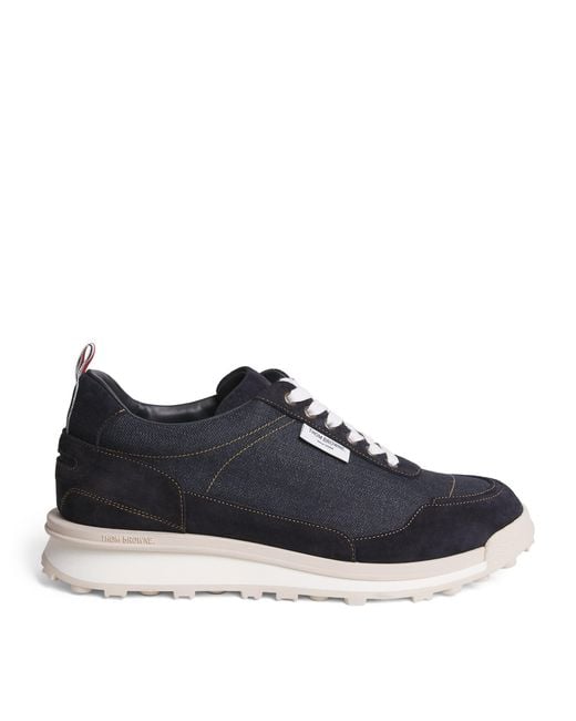 Thom Browne Blue Denim Alumni Sneakers for men