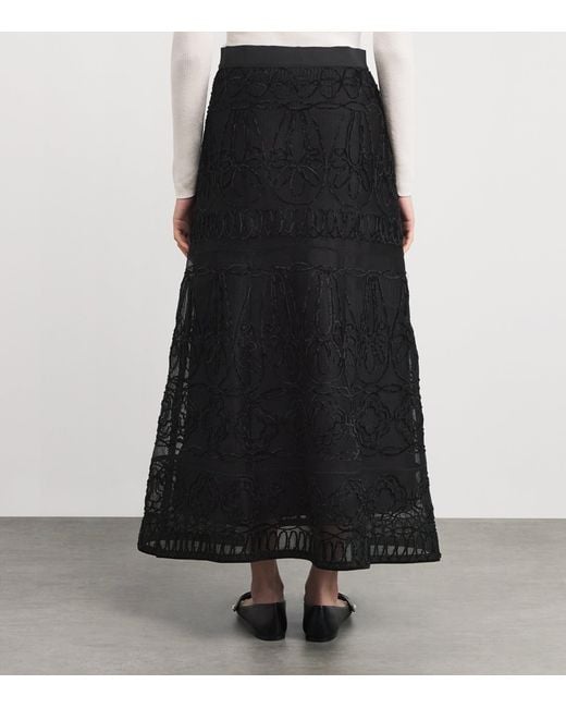 Maje Black Embroidered Flared Maxi Skirt