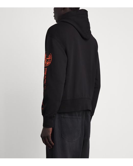 Stone Island Black Oversized Compass Zip-Up Hoodie for men