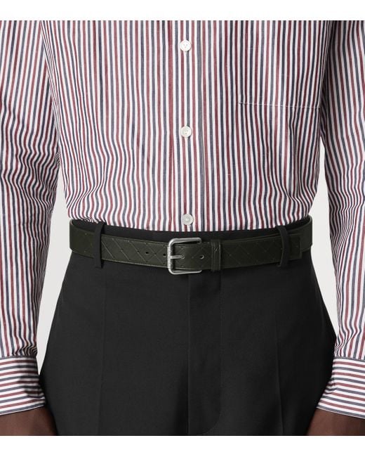 Bottega Veneta Green Leather Intrecciato Stamp Belt for men