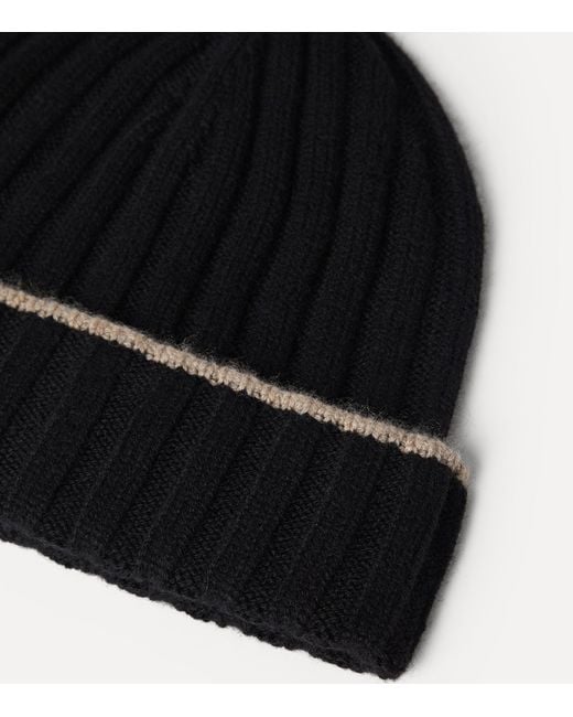 Brunello Cucinelli Black Cashmere Ribbed Beanie for men