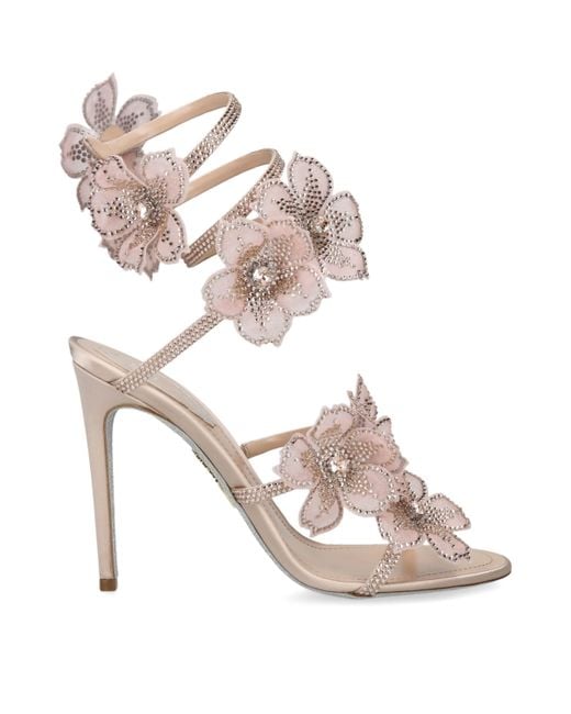 Rene Caovilla Pink Satin Floral Cleo Sandals 105