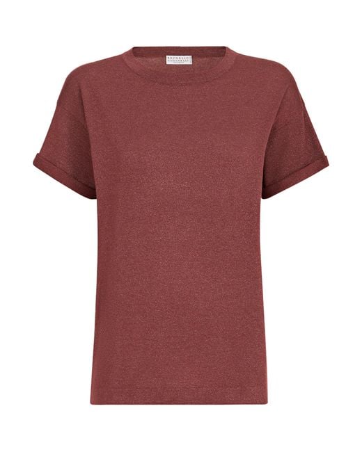 Brunello Cucinelli Red Cashmere-Silk-Blend Sparkling T-Shirt