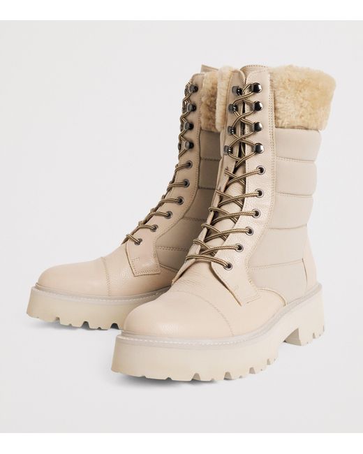 Eleventy Natural Leather Shearling-Trim Ankle Boots