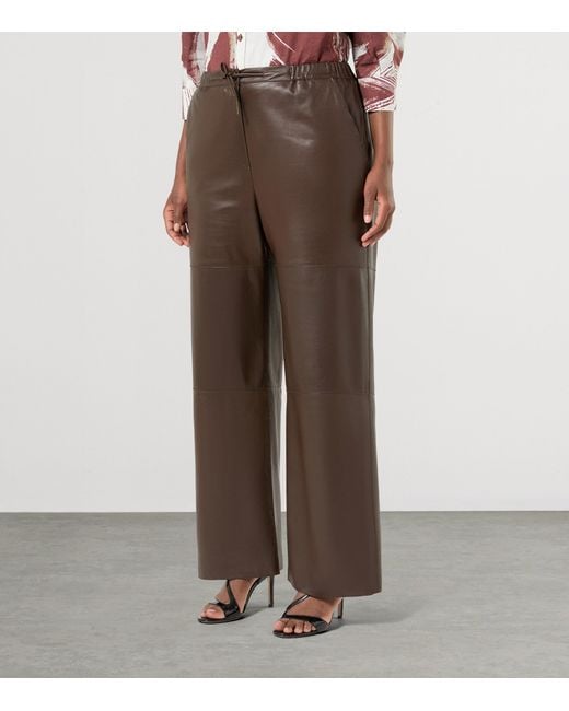 Marina Rinaldi Brown Leather Drawstring Trousers