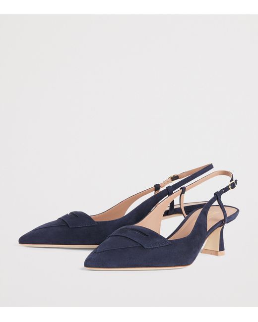Malone Souliers Blue X Harrods Suede Suze Slingback Pumps 45