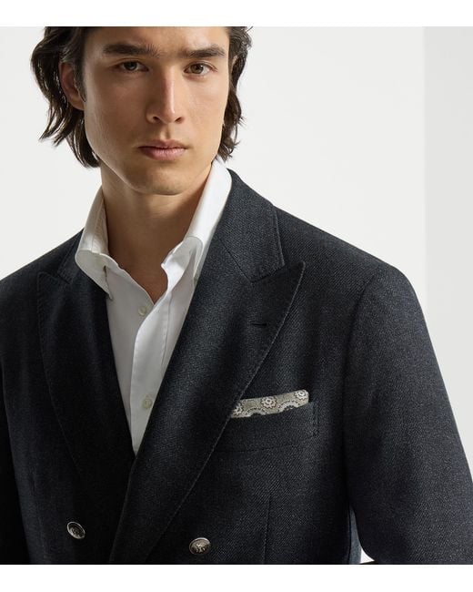Brunello Cucinelli Metallic Silk Medallion Pocket Square for men