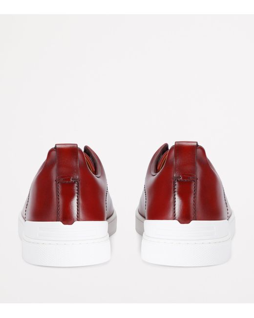 Zegna Red Leather Triple Stitch Sneakers for men