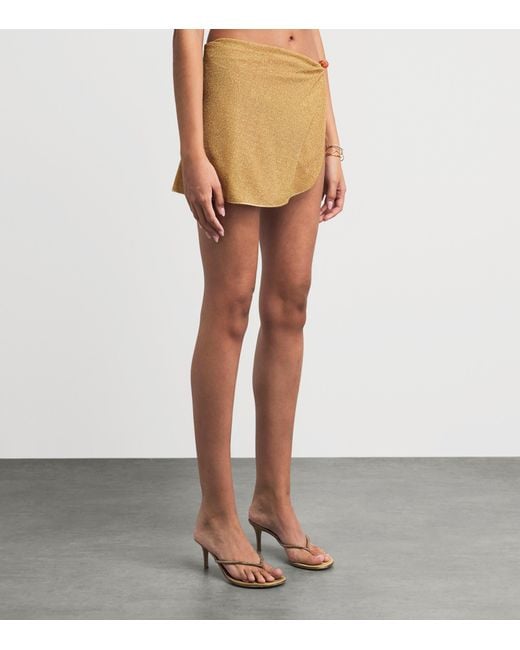 Oseree Natural Metallic Beaded Lumière Mini Pareo Skirt