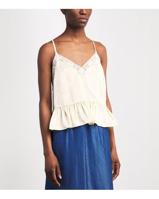 Sandro Natural Lace-Trim Ruffled Top