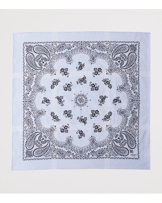Prada Blue Silk Batiste Printed Square Scarf for men